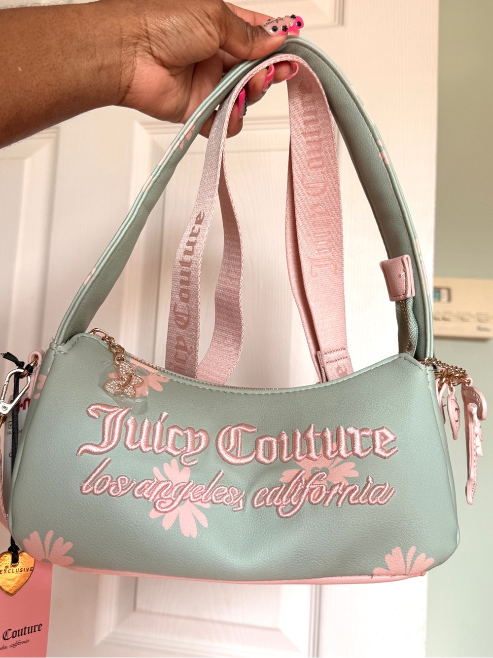 Juicy Couture Daisy for Juicy Floral Shoulder Bag in Color Frosty Green/Pink
